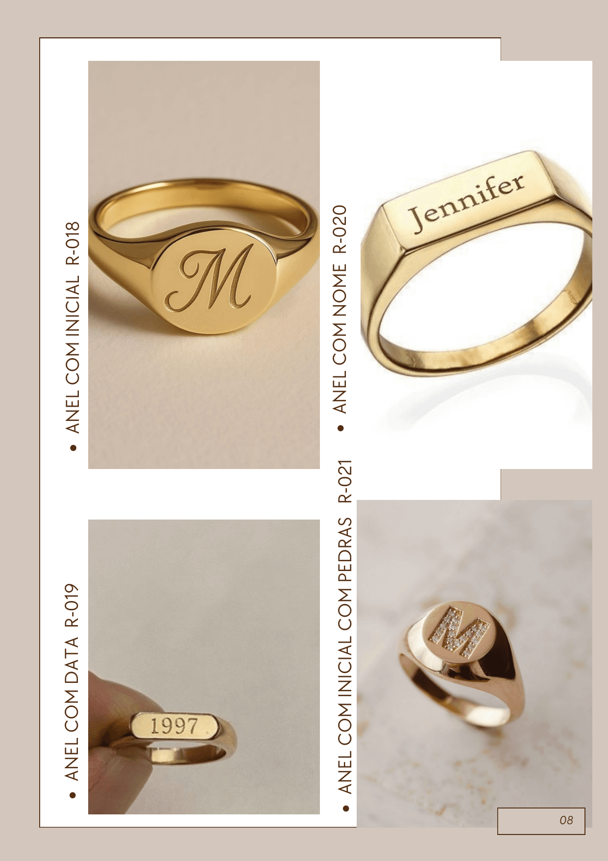 Anel com Data / Inicial / Nome / Pedras (Ref. R-018 a R-021)