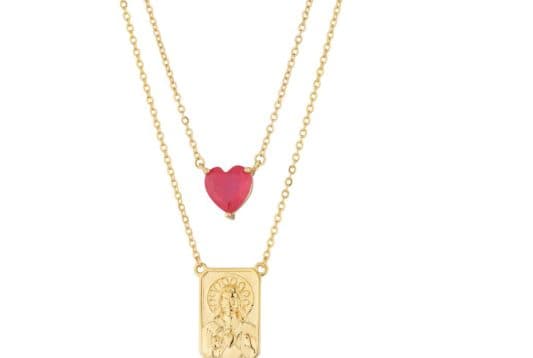 Corrente Escapulário Coraçao Rosa E Medalha Jesus Cristo — Ref. CR0986029